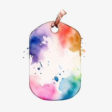 Watercolor dog tag clipart, white isolated background, space out, hd