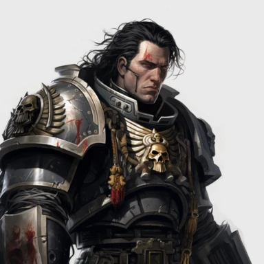 deathwatch warhammer 40k fantasy character, dark hair, paint art style, clipart, white background, superrealistic, one of a kind