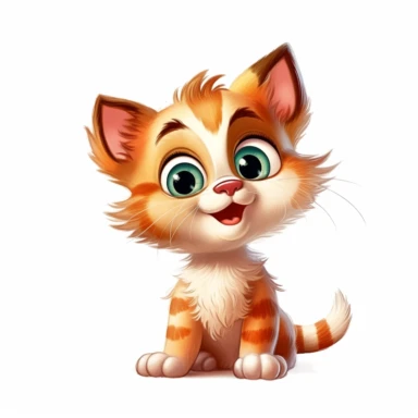 funny little kitten pixar style clipart on white background