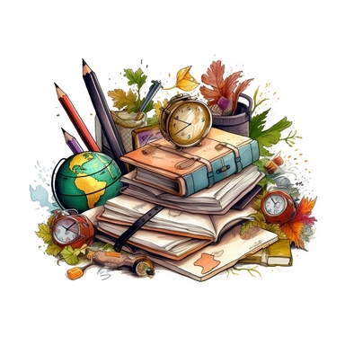 stationery, books, notebooks, pencils, backpacks, folders, globes, computers, and many more, illustrations, clipart, meticulously hand-illustrated, bringing the beauty of nature, white background