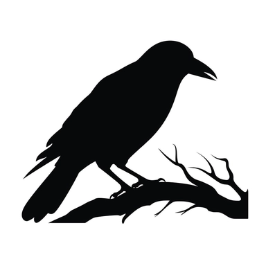 black and white silhouette of a halloween bird from a nightmare, clipart style, white background, thick lines, vector, simple design, flat colour, solid colour