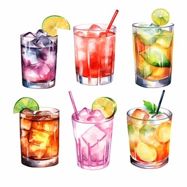 Colktail Graphics set, water color, Alcohol Drinks Clipart