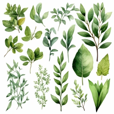 greenery watercolor clipart 12 by 12 inches in white background