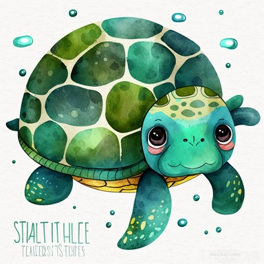cute watercolor hand painted turtle clipart, The turtle is a small, green turtle with a big head and a small body, The turtle has big, round eyes that are filled with anger, The turtle's mouth is open in a big, angry frown, The turtle's shell is covered in bright, colorful patterns, The turtle is looking very angry and determined, The turtle is painted in a vector/cartoon style, with simple lines and bright colors