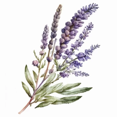 watercolor lavender, one single lavender clipart, top of the lavender, birght colors, white background, no text, no outline