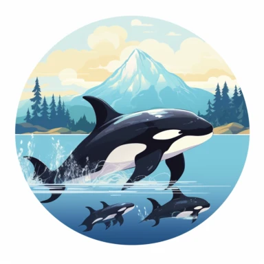 beautiful orca pod swimming in the ocean clipart, png on a white background