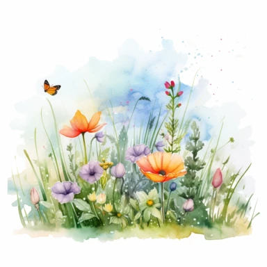 a Watercolor Spring Meadow Clipart