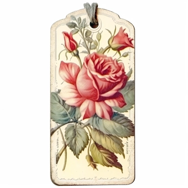 victorian vintage tie on tag, gift card, with vintage roses, clipart, clip art, white background, ephemera