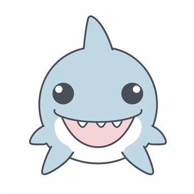 cute kawaii clipart icon of a shark, full body, friendly, anime style, in white background, soft color blending, rounded