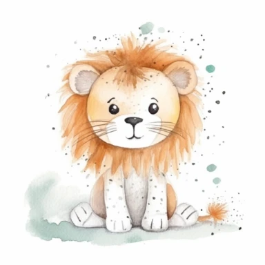 cute lion, clipart for children, hand drawing, minimalist, soft watercolor, white background,