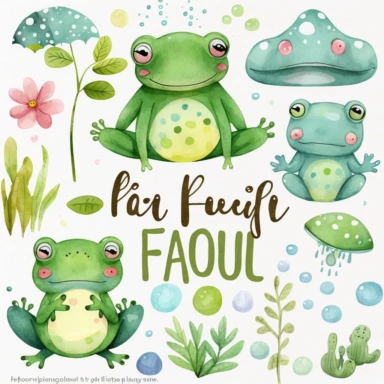 watercolor kawaii frog clipart