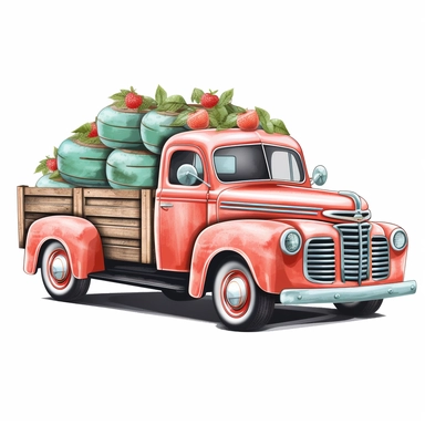 chevy pickup truck with watermelons in the back clipart white background