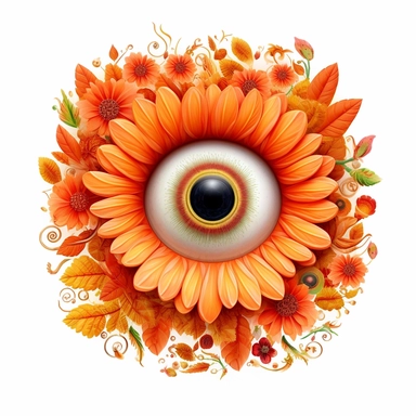 orange eyeball flower, clipart, white background