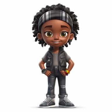 generate cute semi-realistic 3d adventurist black little non-binary kid clipart, isolated on white background