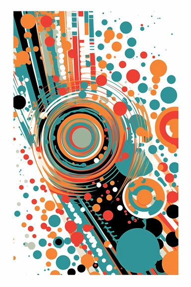 razor sharp creative and eye-catching T-shirt design featuring a playful geometric pattern of overlapping circles in various sizes and vibrant colors, giving the illusion of depth and movement. The circles are filled with different patterns and textures, such as stripes, polka dots, and waves, adding visual interest and a sense of whimsy to the design. The composition is balanced and harmonious, making it an appealing and stylish choice for a T-shirt print, clipart,
