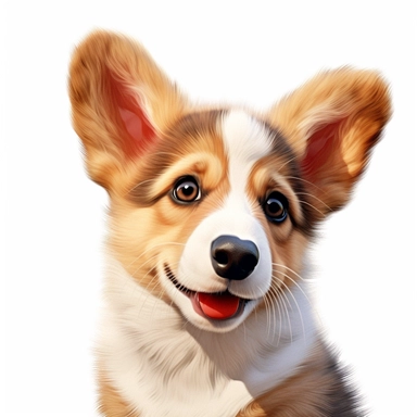 Corgi puppy, Closeup Portrait, Clipart, Digital art, realistic, disney style, hyperdetailed, 1080p, Ultra-HD, white background