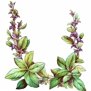 Holy Basil, page border style, clipart, watercolor, vintage--q2
