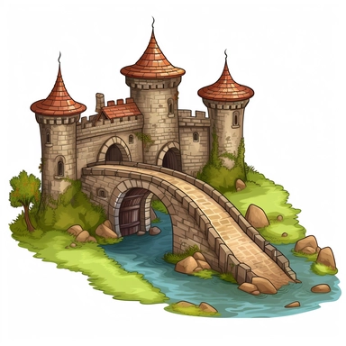 Fantasy Castle Clipart - Castle, Moat, Bridge, SIngle image