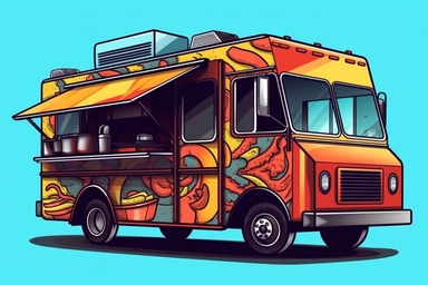 mexican food truck, cartoon illustration clipart, bold lines, door closed
