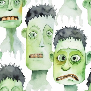 Seamless, Watercolor, Halloween Frankenstein 1 clipart, white background,