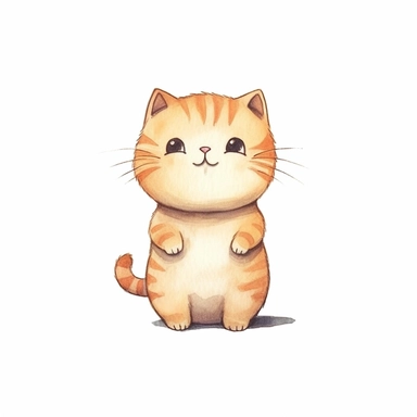 a happy cute Scottish Fold kitten .watercolor whimsical minimalist illustratoin .dogecore .drawing outline.full body .outline. diecut .Clipart. On white background