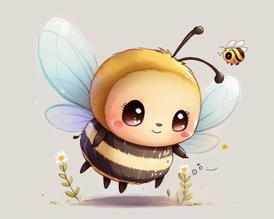 cute bee drawing for clipart, bee is the focal point in a white background, bee is smiling and has two antenna, he is flying through the air by himself, nursery watercolor, in the style of watercolor painting, white background, charming anime characters, cute and colorful, depiction of animals, high quality--seed 4107006010