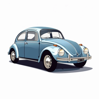 Style clipart, on a white background, vector, vector illustration, 1970 Pale Blue Volkswagen Beetle, svg
