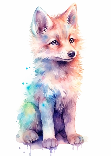 watercolor clipart, a cute baby Wolf, full body, Pastel, luminous, glowy, illustration, simple, pencil drawn, vivid colors, by amy sol and magali villeneuve and susan bourdet and ross tran, intricate, illustration, 8k, png, isolated on white background