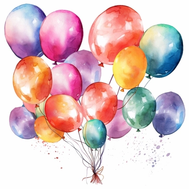 party balloons clipart, birthday party centerpiece, watercolor clipart