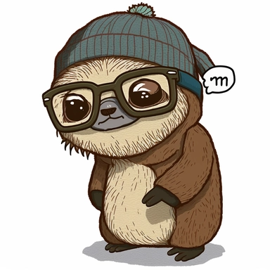 clipart of a sassy brintable sloth wearing a beanie and glasses