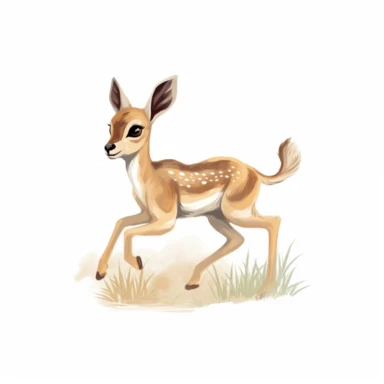 cute gazelle fawn, leaping gracefully across the savanna, soft pastel colors, clipart, on a white background