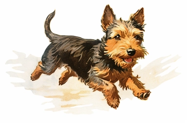 Vintage 1920 Terrier Dog in a running pose Clipart Illustration, Chromolithograph, 1920s Illustration, Vintage, Chromolithograph, Colorful, Antique, Ephemera, Clipart, 8k, Isolated on white