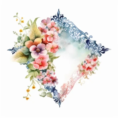 Watercolor Lacy Floral Corners Clipart, white isolated background, space out, hd