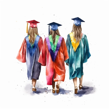 Behind view Graduation Clipart Graduate Students, bestfriends, watercolor Illustration clipart, 4K, extremely detailed