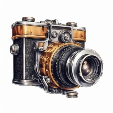 a clipart of an old vintage camera in the style of realism with no elements, , luis ricardo falero, highly detailed illustrations, 32k uhd, white background
