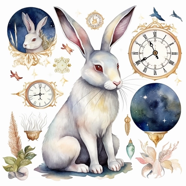 detailed watercolor esoteric white rabbit clipart
