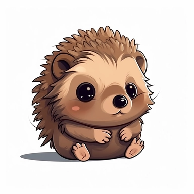 cute baby hedgehog clipart, cartoon style, no shadow, black outline, minimalistic, isolated white background, 8k