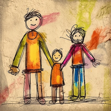 Clipart of mother, father and son holding hands child's drawing style