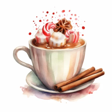 a watercolor nursery Christmas Sweets illustration clipart, a Hot Chocolate, clean background, white background, isolated on white