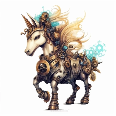 steampunk unicorn, dirty style Sublimation Clipart, isolated on white background