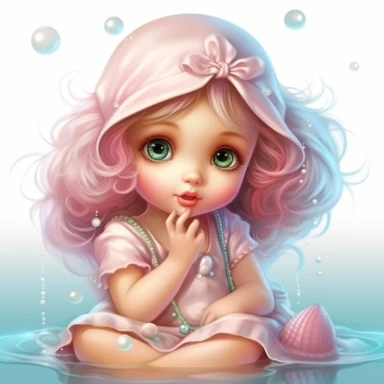 clipart of super cute baby girl in the beach white background full body, charming anime characters Thomas Kinkade Nadja Baxter Anne Stokes Nancy Noel