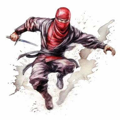 Ninja assasination Clipart, Watercolor Cartoon, hyper realistic, intricate detail, illustration style, high resolution, on the white background