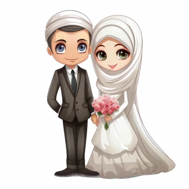 wedding couple clipart wedding ,card, the Muslim bride clipart cliparts, in the style of caffenol developing, cartoonish innocence, caricature-like, perceptive, plush doll art, captivating,--2:3,--8k