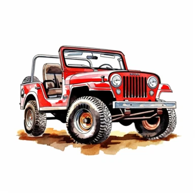 red jeep wrangler cj illustration clipart, white background