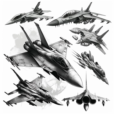many fighter jets clipart black and white separated