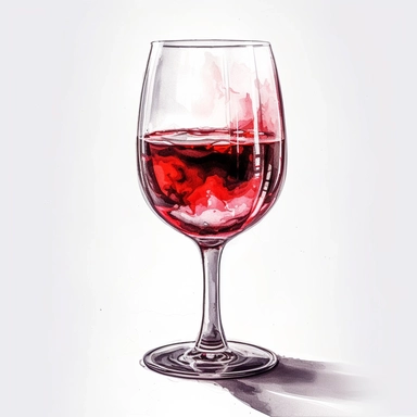 hand drawn glass of red wine, glamorous, very detailed and realistic, watercolor, white background with margins, clipart style — uplight