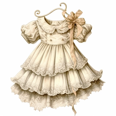vintage victorian baby dress, clipart, white background