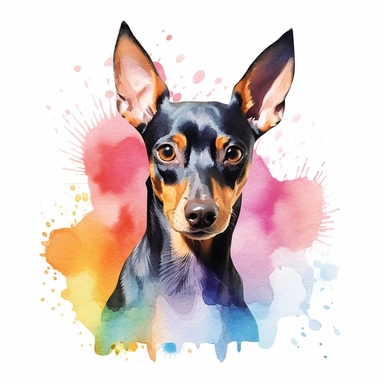 Toy Manchester Terrier dog, water color style, clipart, white background