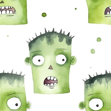 Seamless, Watercolor, Halloween Frankenstein 1 clipart, white background,