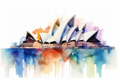 Watercolor, Sydney Opera House, clipart, hd, on a white background, spaced out